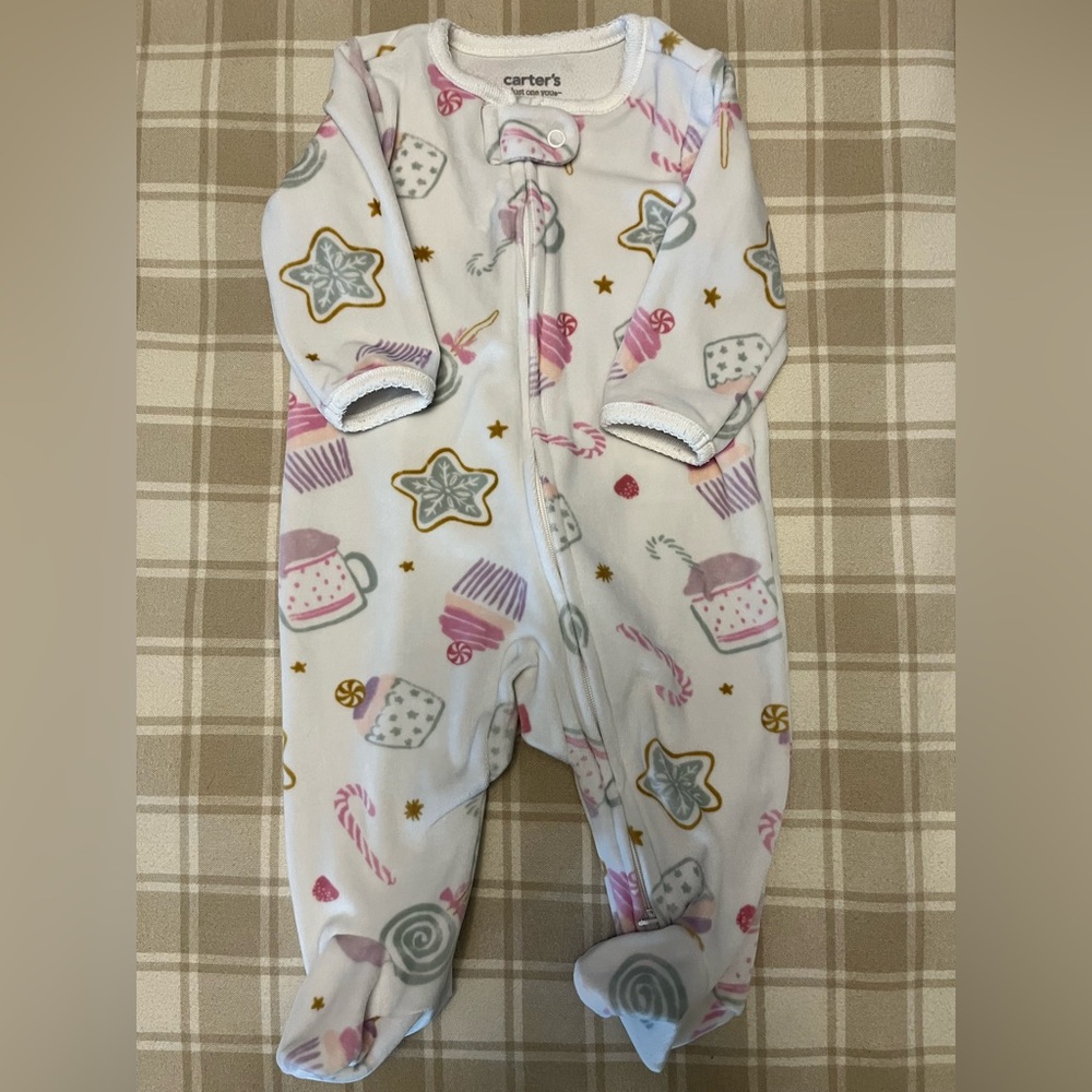 Carter's Fleece Festive White and Pink Footie